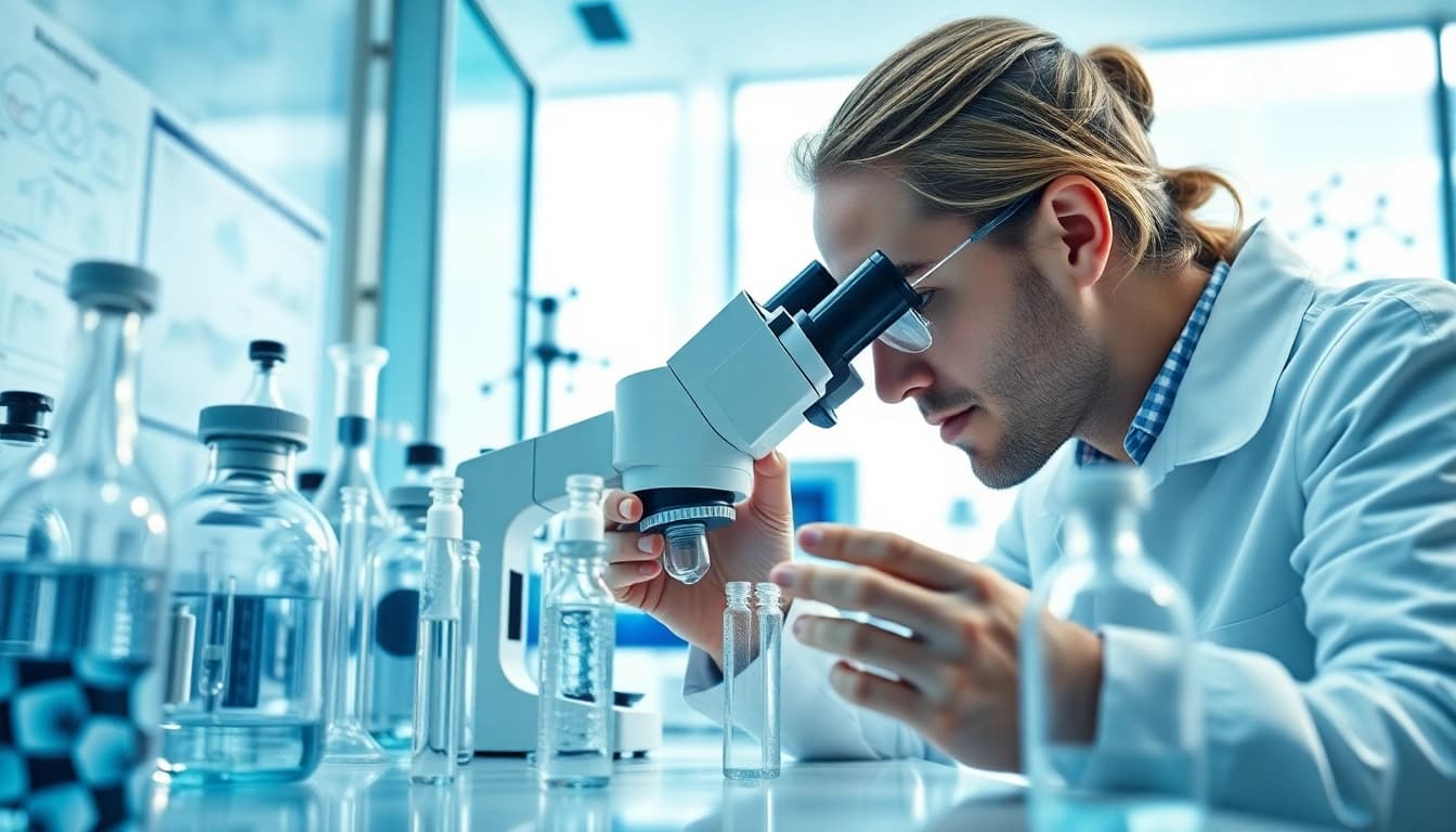 Learn where to buy glow peptides in a professional laboratory with researchers examining peptide samples.