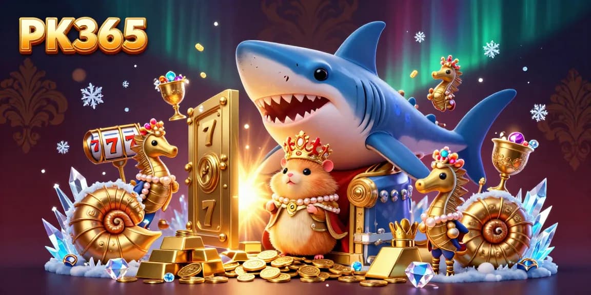 Win big with PK365 in this vibrant gaming scene led by a golden hamster king.