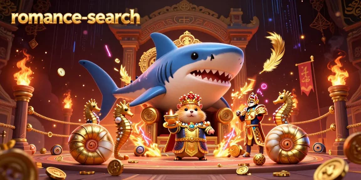 Experience the thrill of gaming with the romance-search backdrop, showcasing 3D hamster king atop a festive throne amidst dynamic casino elements.