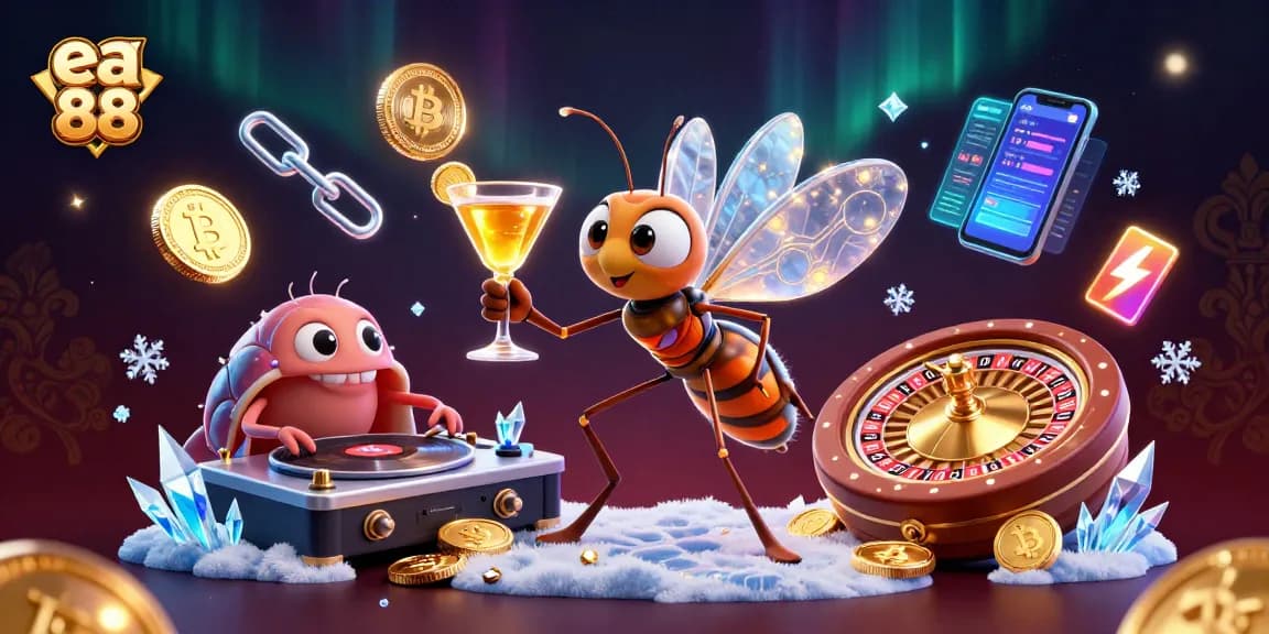 Engage with exciting games at ea 88, featuring vibrant casino characters and crypto elements.