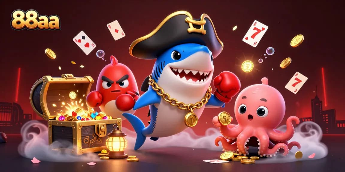 Engage in thrilling casino action with 88aa, showcasing a dynamic underwater scene of characters and slot elements.