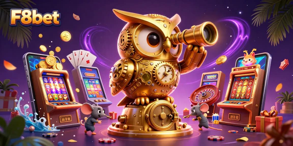 Experience F8bet's vibrant casino scene filled with animated characters, gaming elements, and immersive visuals.