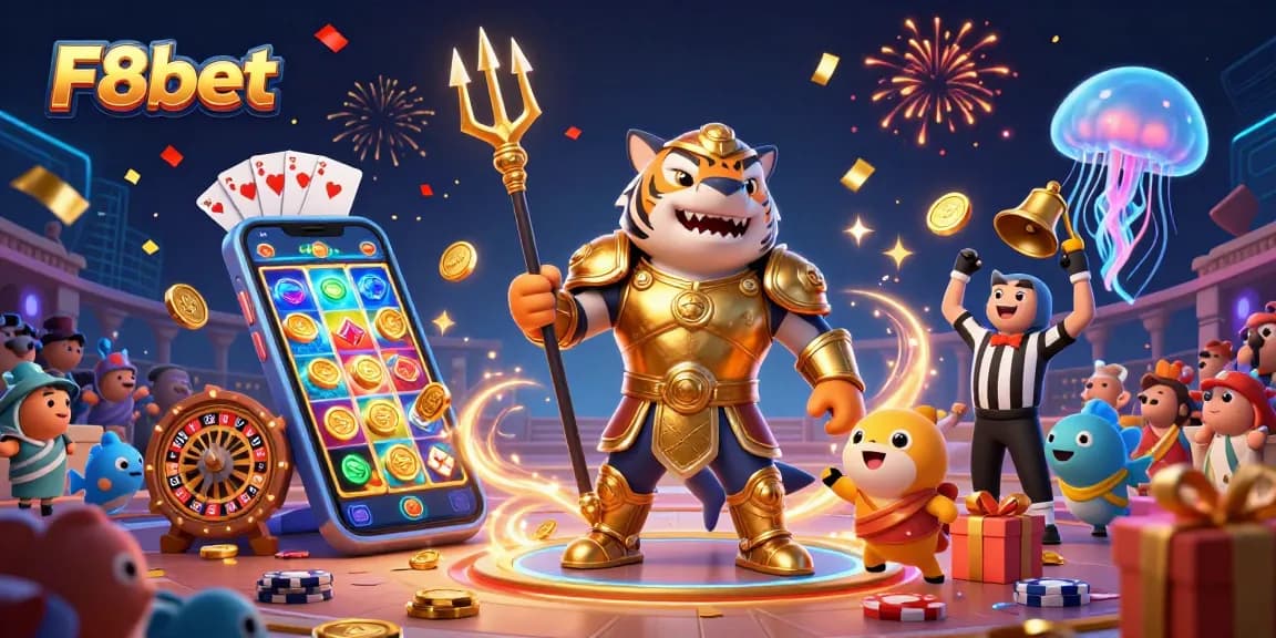 Experience thrilling action at F8bet with a fierce shark in gladiator armor in an underwater gambling scene.