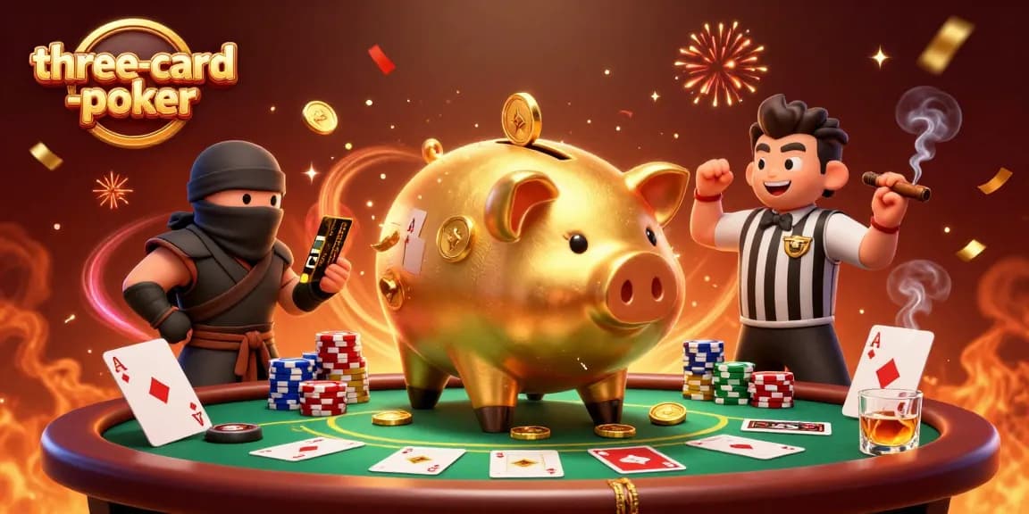 Engage in three-card-poker with excitement of a massive win in this vibrant dynamic casino scene.