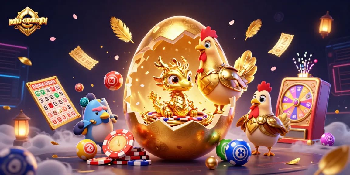 Nurture your luck with nohu-cupthegioi, featuring a golden dragon protecting poker chips amidst vibrant lottery elements.