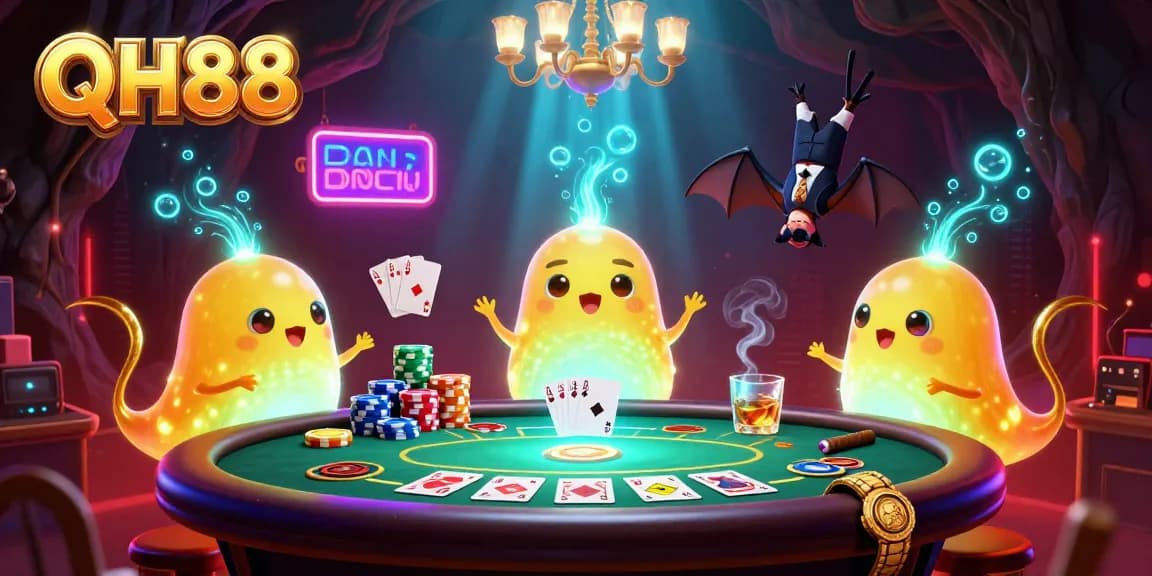 Join the action at QH88's vibrant cave casino, where glowworms illuminate thrilling poker gameplay.