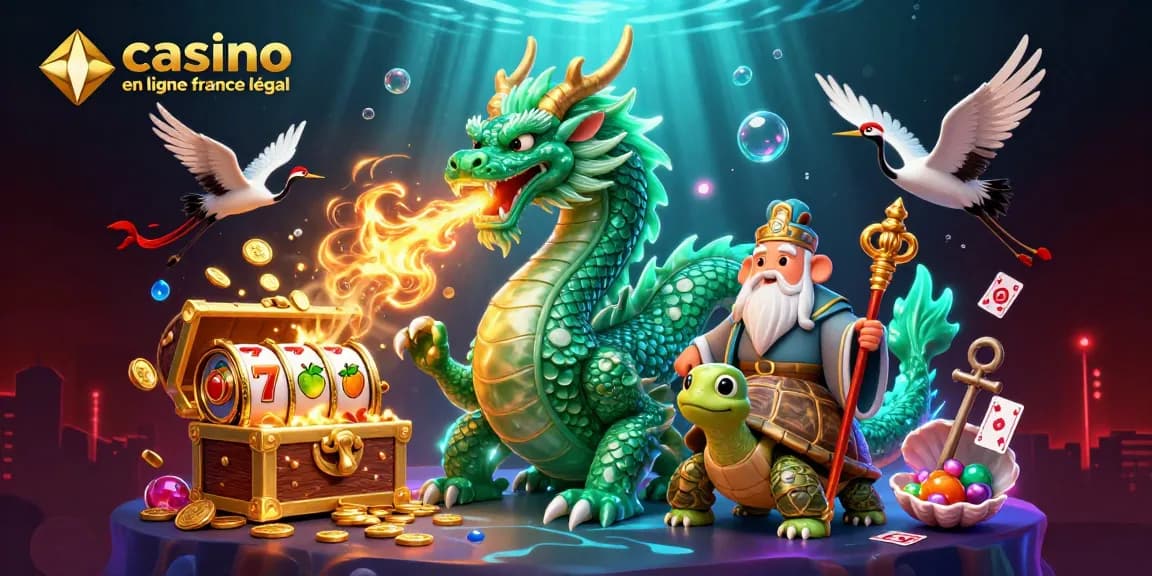 Profitez d'un casino en ligne France légal avec un dragon jade et des éléments de machines à sous.