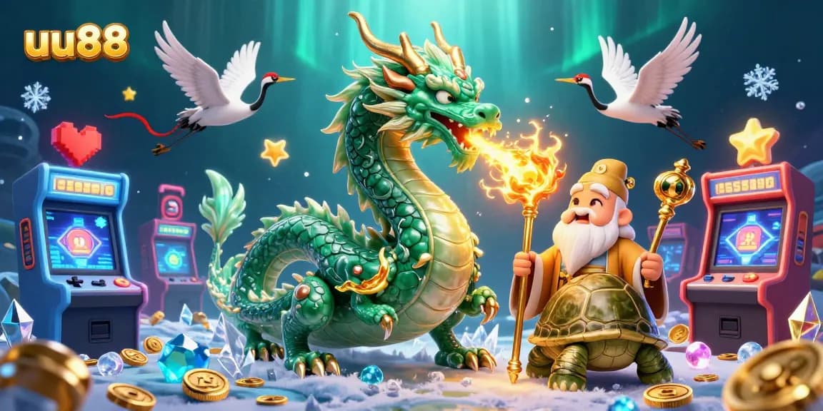 Experience thrilling gameplay at uu88 with a vibrant 3D casino realm featuring dragons and gaming elements.