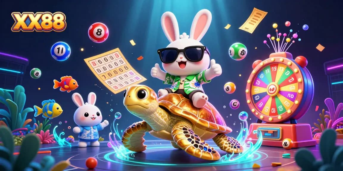 Engage with XX88 and win big in vibrant gaming fun featuring a lucky rabbit and a golden sea turtle.