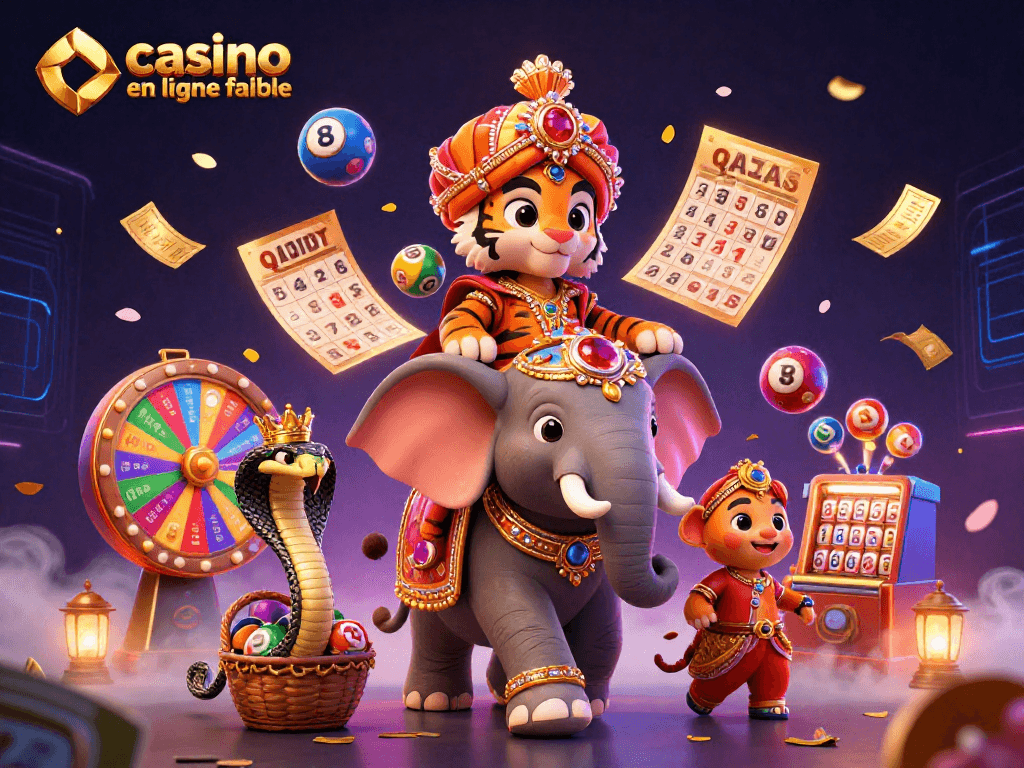 Jouez et gagnez dans un casino en ligne fiable, entouré de personnages ludiques et d'éléments de jeu vibrants.