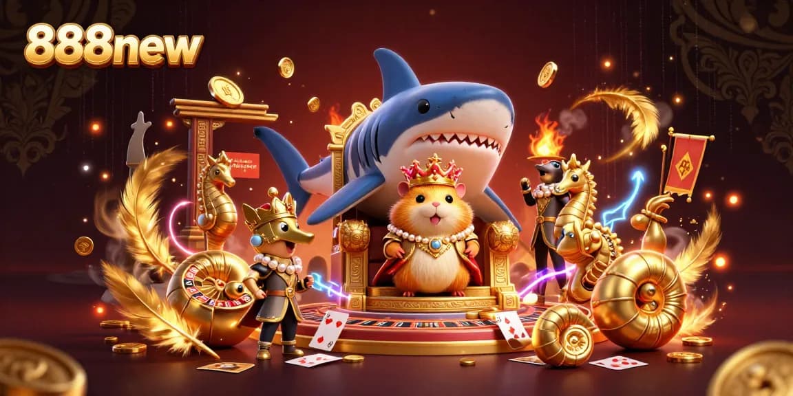 Experience the excitement of 888new with a golden hamster king and lively casino elements.