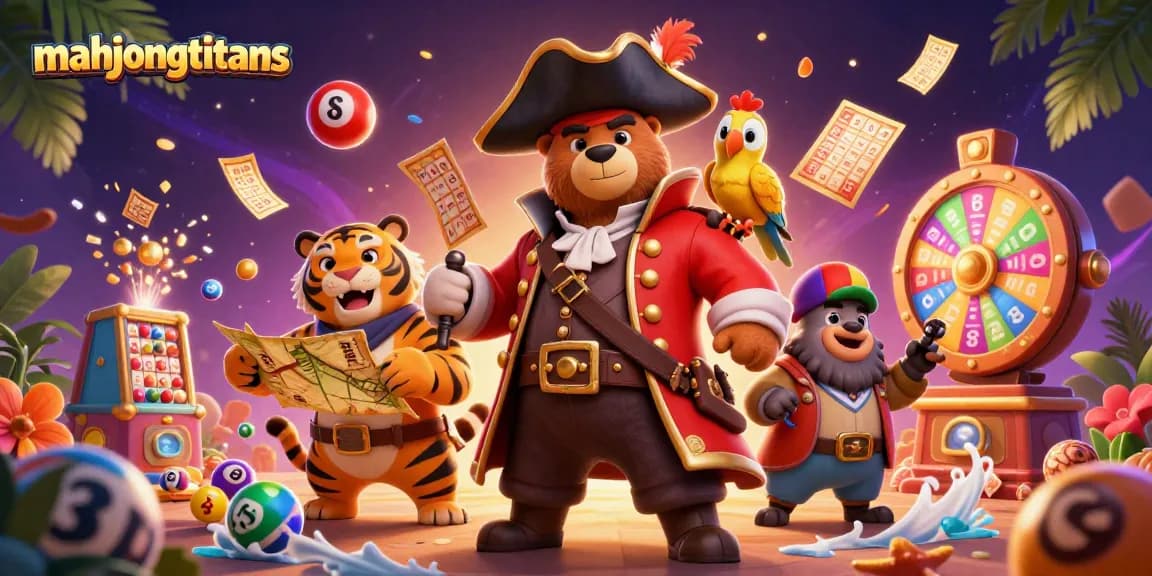 Engage with mahjongtitans as colorful lottery balls and game elements fill the dynamic scene.