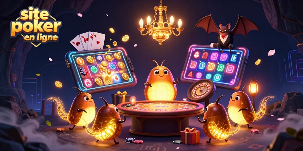 Jouez sur le site poker en ligne avec des lumières captivantes dans une illustration dynamique.
