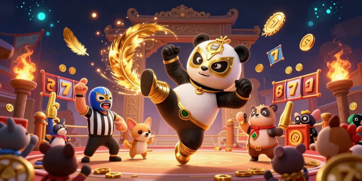 Visualisation d'un panda lutteur en action, symbole d'un casino en ligne fiable avec énergie et dynamisme.