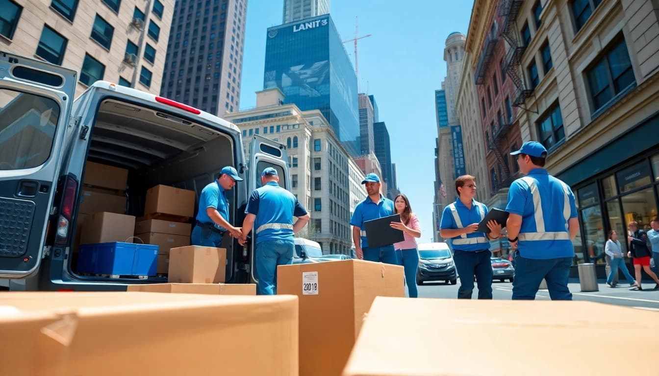 Efficient team offering moving services manhattan, showcasing professionalism in an urban setting.