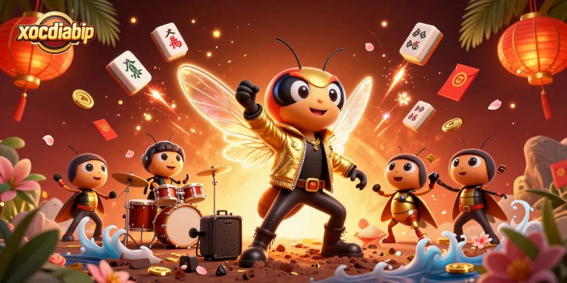xocdiabip sparks excitement with a 3D casino scene featuring a cicada rock star and colorful game elements.