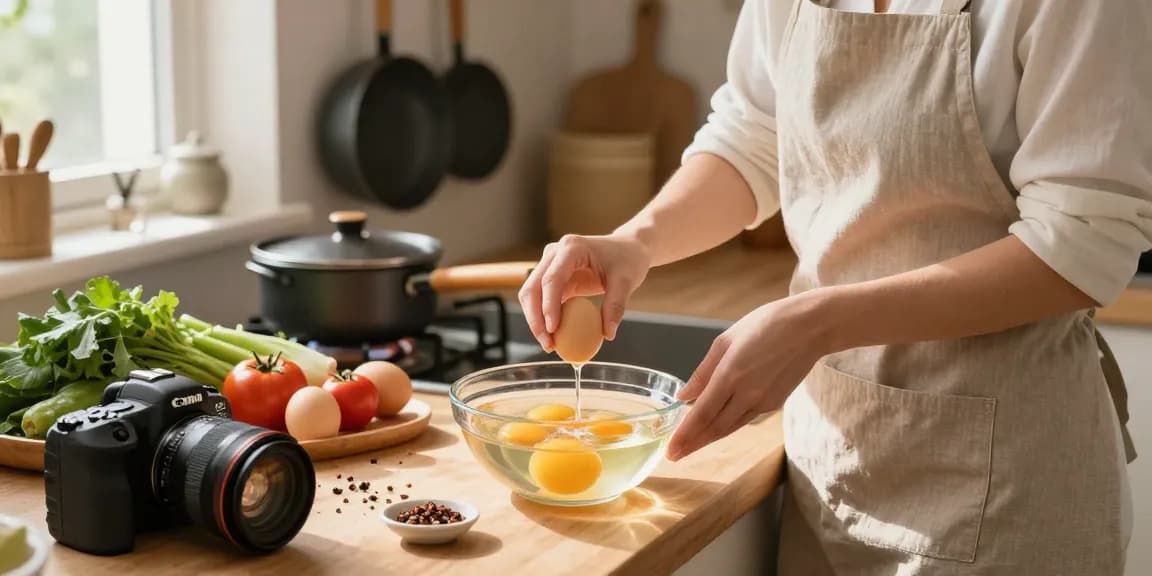 Melakukan Egg Float Test untuk mengecek kesegaran telur di https://www.eggfloattest.com/contact dengan suasana dapur yang hangat dan nyaman.