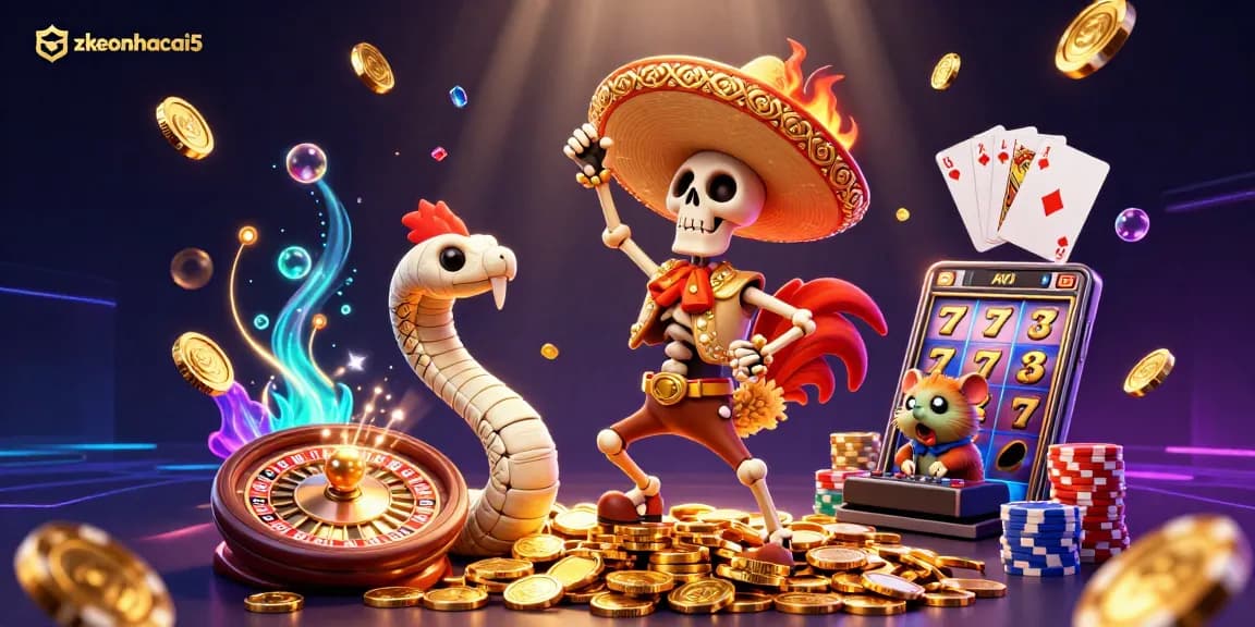 Experience big wins with zkeonhacai5 as the lively characters celebrate on a mountain of gold!