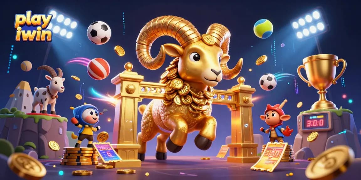 Experience the excitement to play iwin with dynamic sports elements and a golden ram charging at the gate.