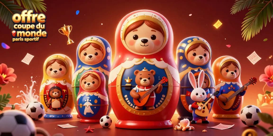 Vivez l'excitation de l'offre coupe du monde paris sportif avec des personnages colorés et des éléments de jeu dynamiques.