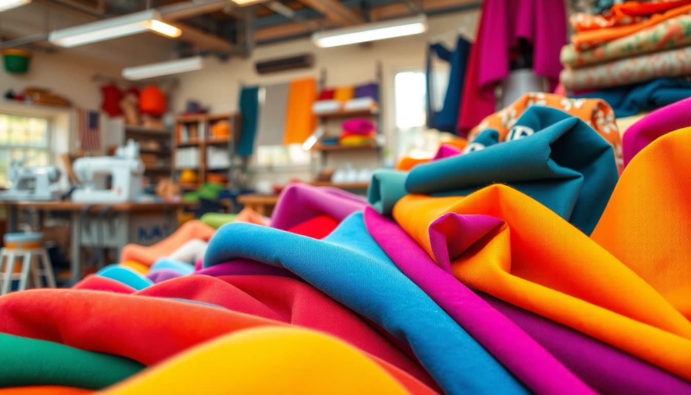 Exploring terlenka stof wikipedia through vibrant fabric details and rich textures in a creative workspace.