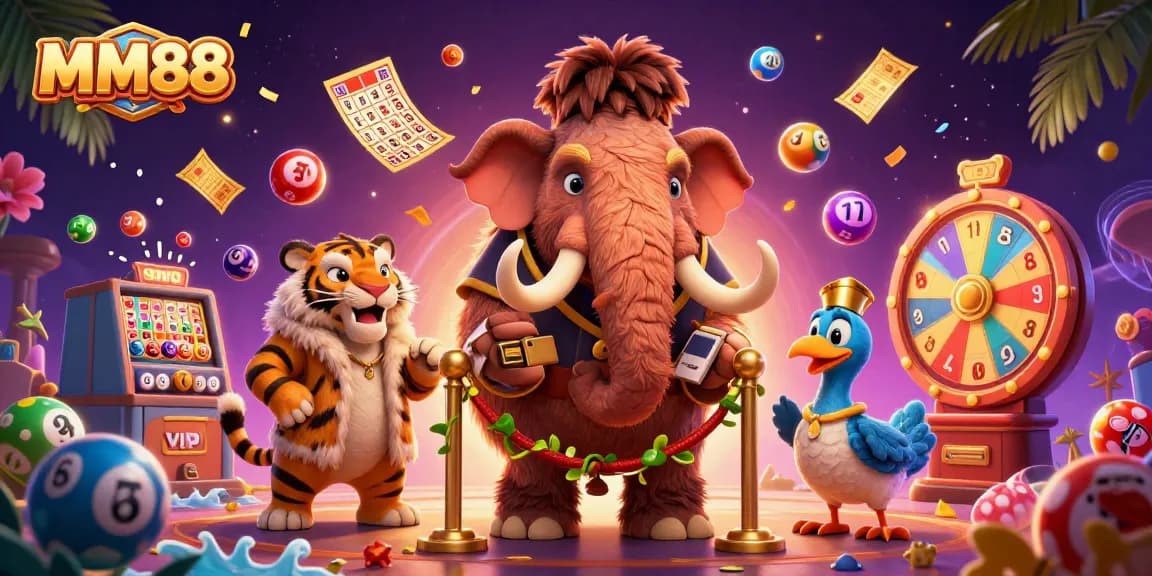Experience the vibrant atmosphere of MM88 with a lively casino scene featuring dynamic characters and elements.