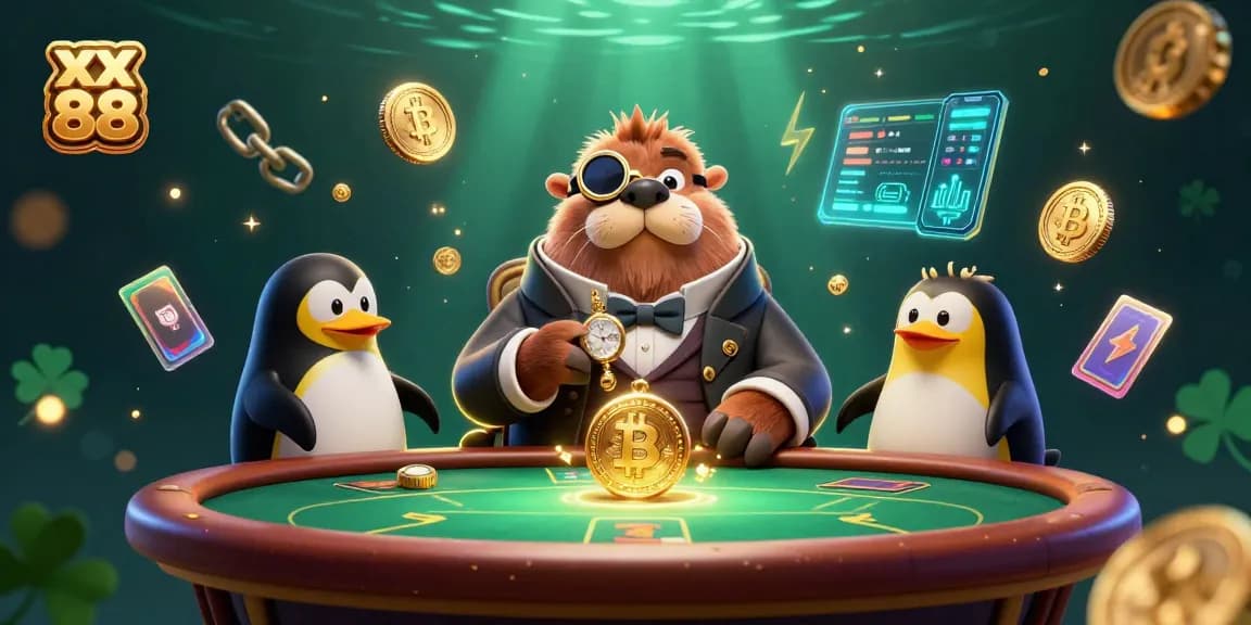 Engage in a thrilling poker game at xx 88 with a jolly walrus, sophisticated dealer, and a bluffing pufferfish.