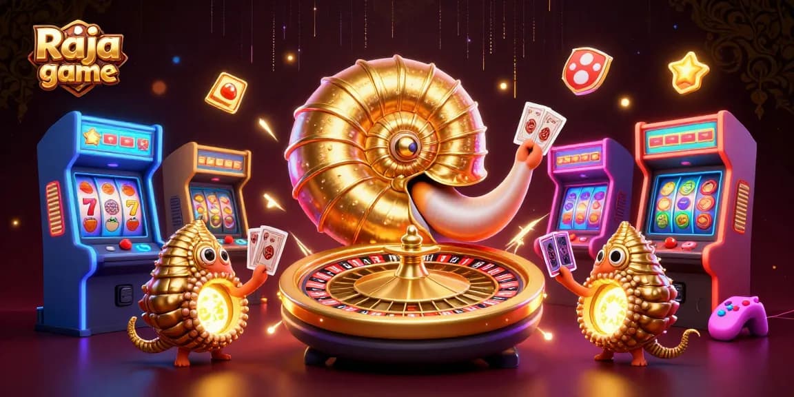 Experience the thrill with Raja game as the giant nautilus and golden elements create an electrifying casino atmosphere.