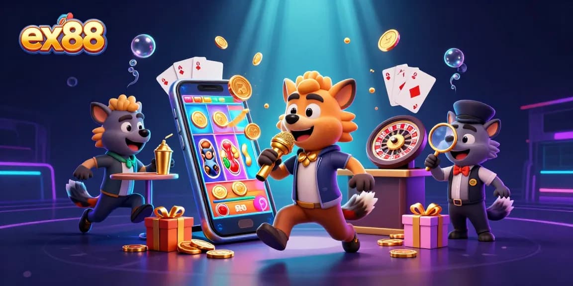 Experience the vibrant energy of ex88 with hyenas in a bustling comedy casino club.