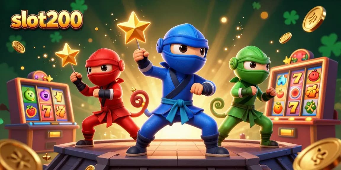 Engage in thrilling slot200 action with vibrant chameleon ninjas amidst cascading slot symbols.