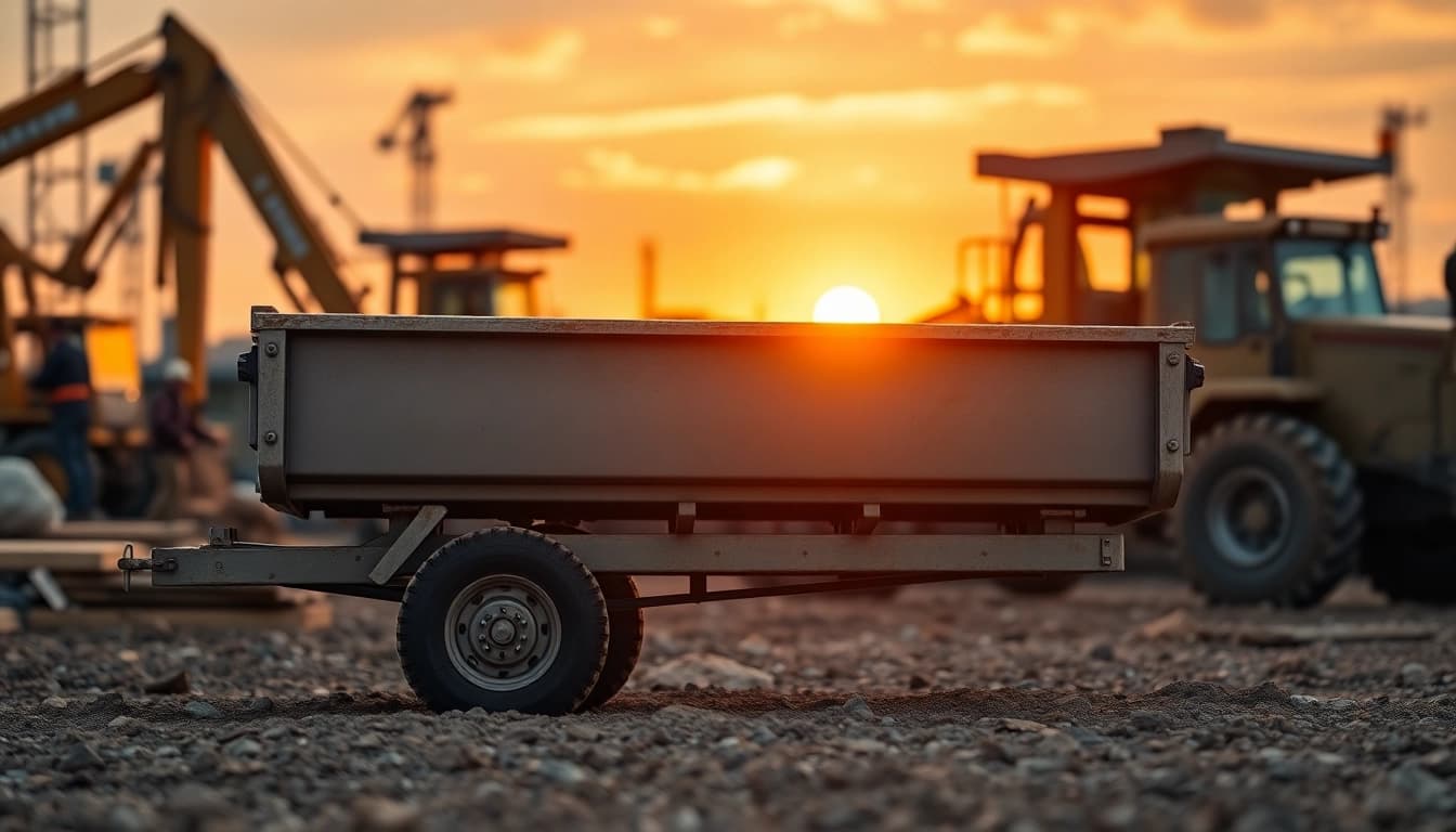 Robust dump trailer parked on a construction site, showcasing durability.