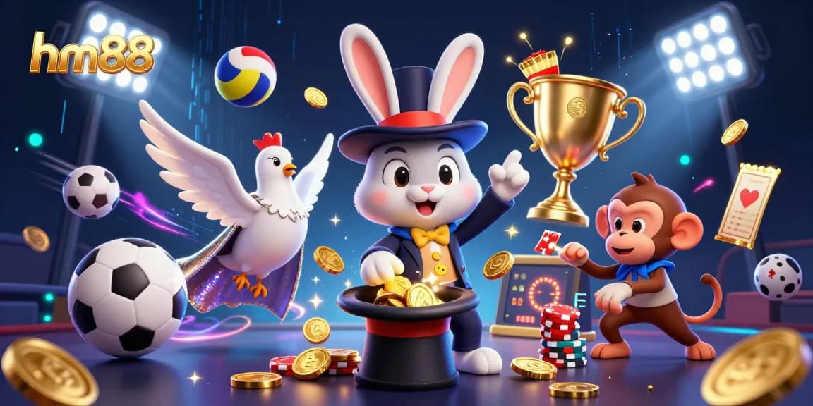 Experience endless excitement with hm88's vibrant casino scene featuring intriguing characters and dynamic games.