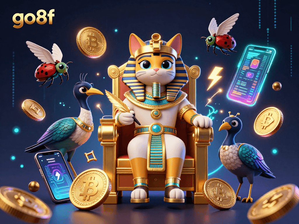 Experience thrills at go8f casino with a vibrant illustration of Egyptian-themed gambling action.