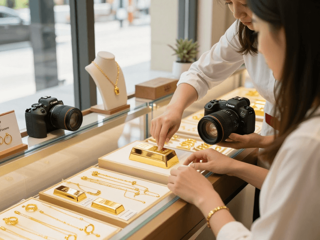 Gold jewelry consultation scene showcasing mantra88 for trusted purchases.