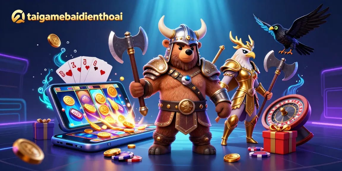 Engage with taigamebaidienthoai's vibrant slot games in a thrilling 3D casino illustration.
