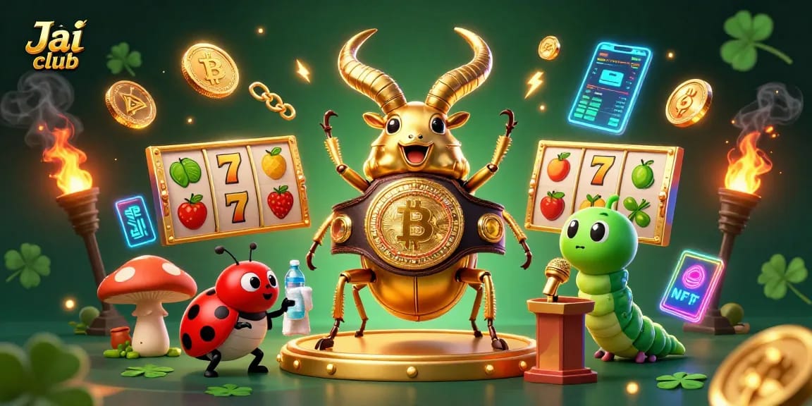 Engage with Jai club’s thrilling slot gameplay with giant golden beetle and tiny ladybug in action.