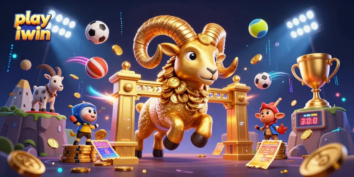 Experience the excitement to play iwin with dynamic sports elements and a golden ram charging at the gate.