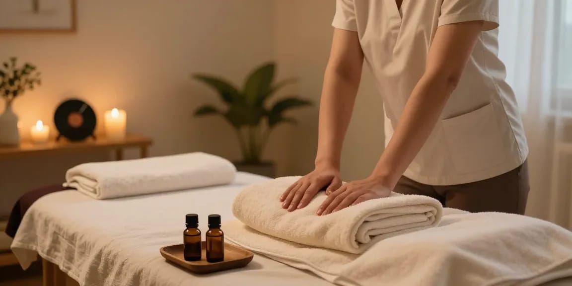Experience the tranquility of 안산출장마사지 with a professional setup ready for your relaxing session.