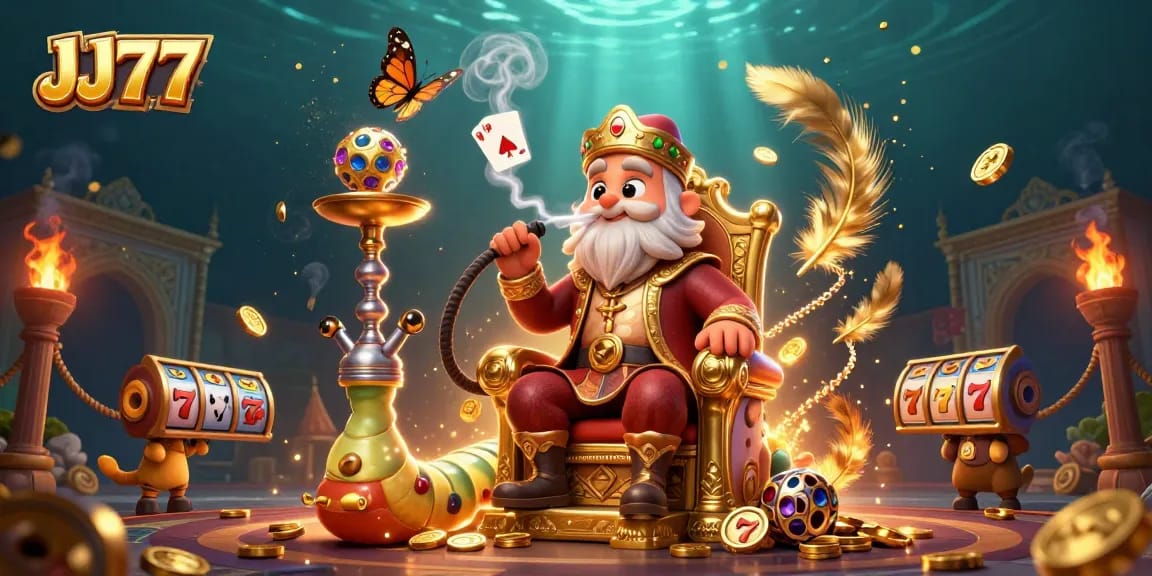 Experience thrilling gameplay with JJ77 through an immersive slots scene featuring a unique caterpillar character.