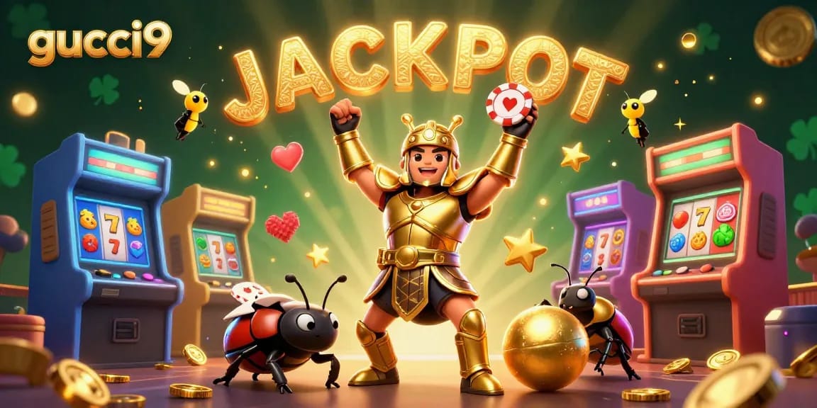 Spin jackpots with gucci9 in a vivid 3D casino scene packed with vibrant game elements.