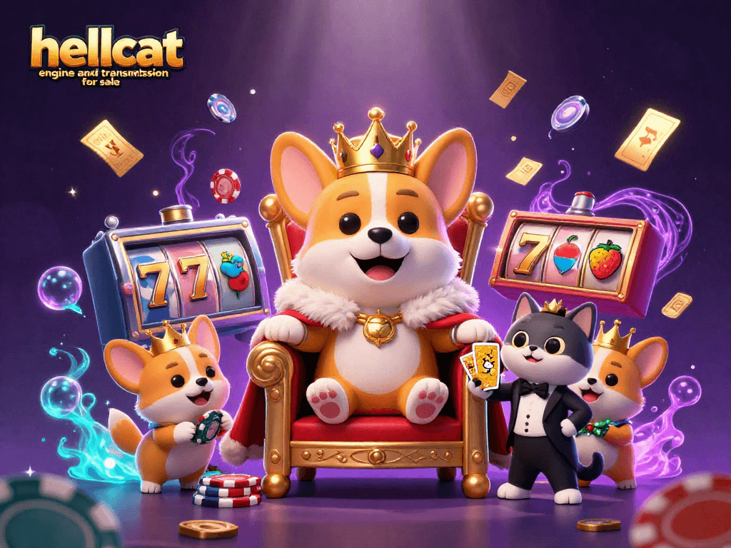 Engage with the vibrant scene featuring hellcat engine and transmission for sale amidst impressive casino-themed elements.
