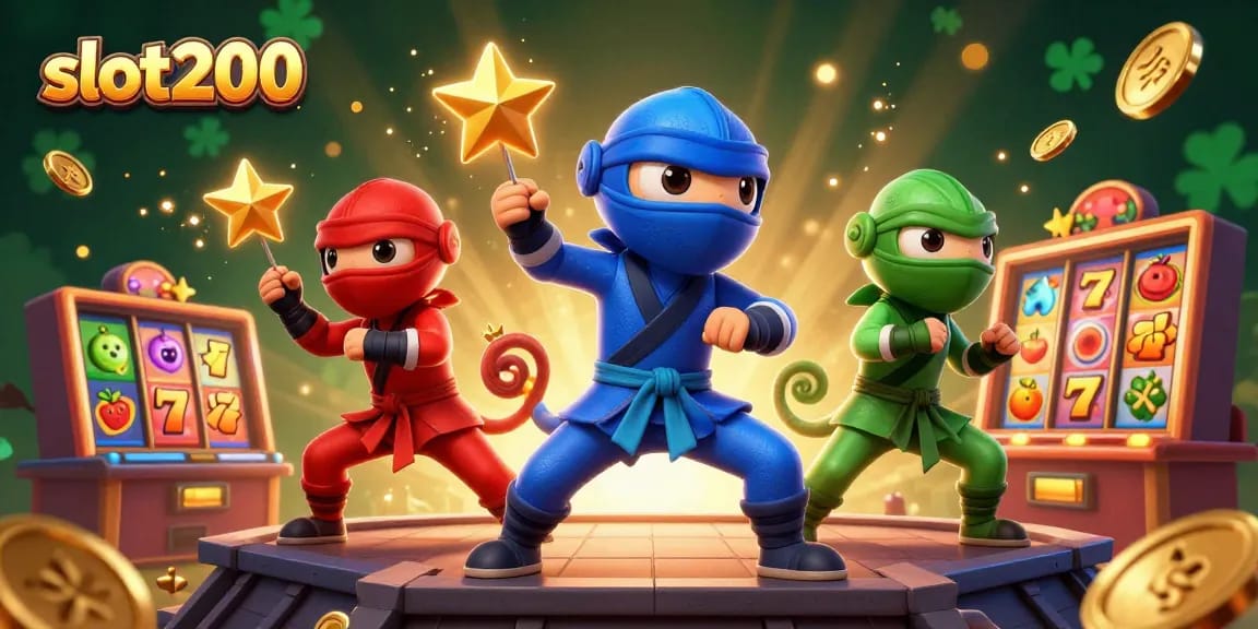 Engage in thrilling slot200 action with vibrant chameleon ninjas amidst cascading slot symbols.
