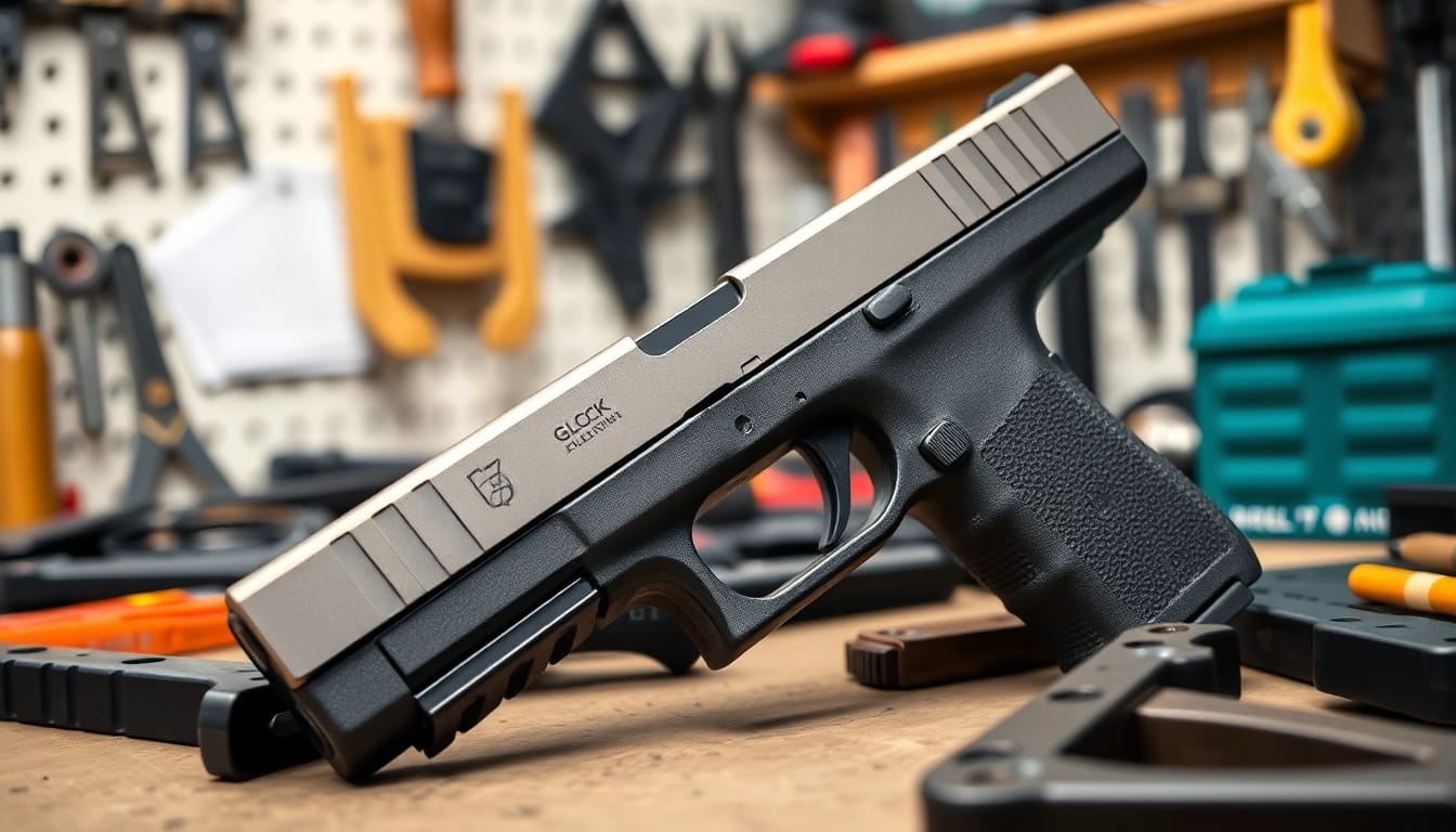 Showcasing a detailed glock 19 slide oem in a professional workshop environment highlighting quality craftsmanship.