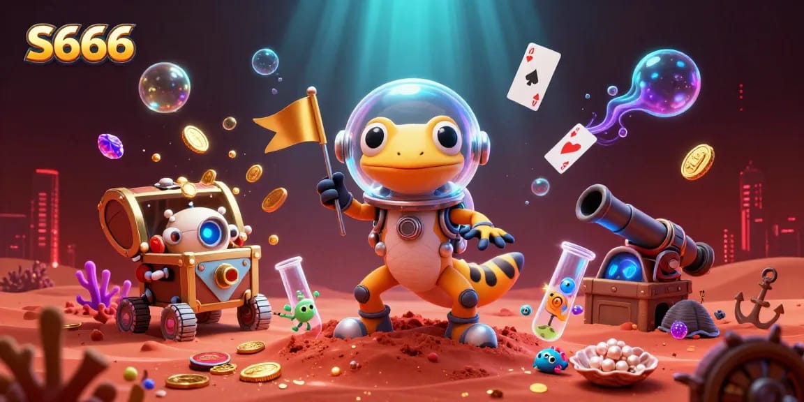 Experience thrilling gameplay at S666 with a Martian gecko discovering a golden casino!
