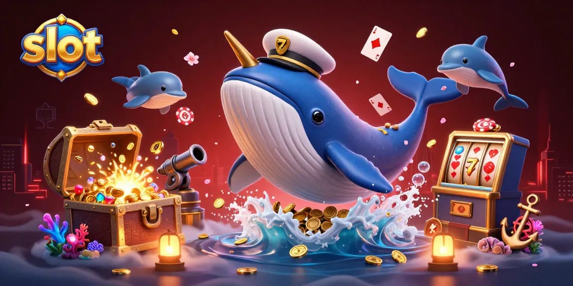 Slot gacor dengan ikan paus raksasa, narwhal, dan lumba-lumba beraksi di lautan koin.