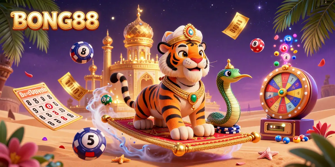 BONG88 offers a vibrant casino experience with colorful lottery elements and a lavish Arabian Nights theme.