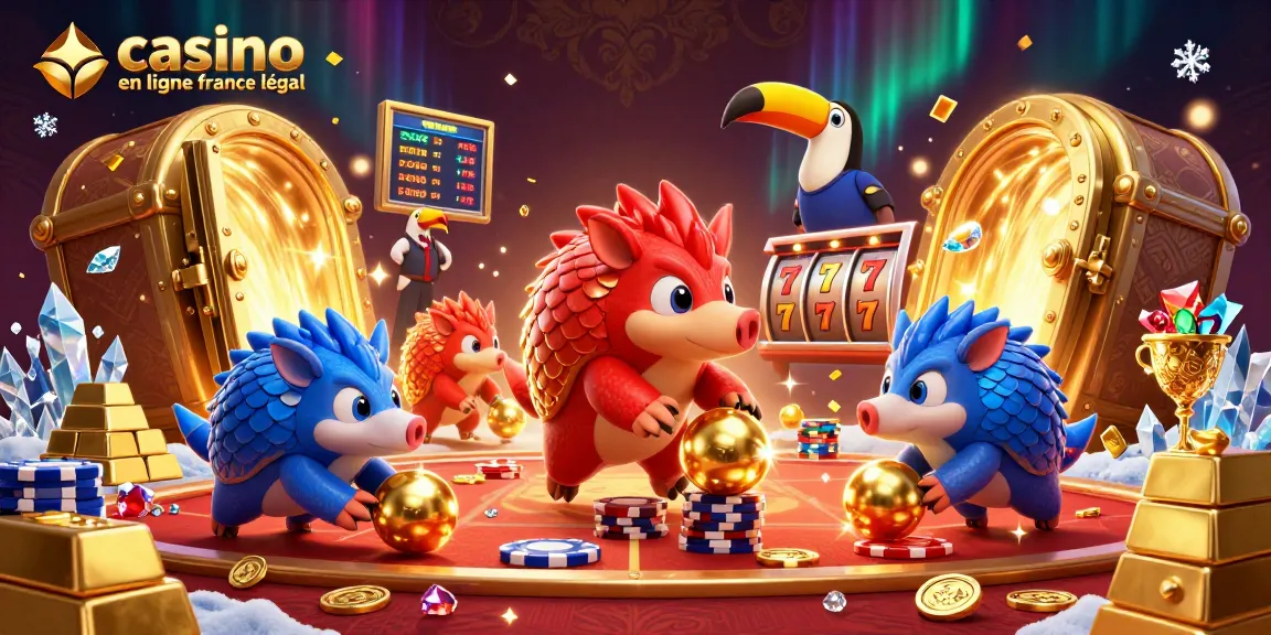 Les pangolins rivalisent dans un jeu de casino en ligne France légal, entourés de trésors et de joyaux.