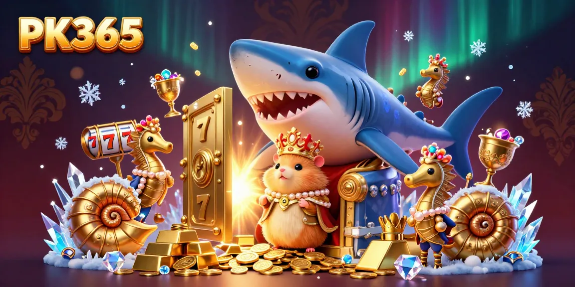 Win big with PK365 in this vibrant gaming scene led by a golden hamster king.