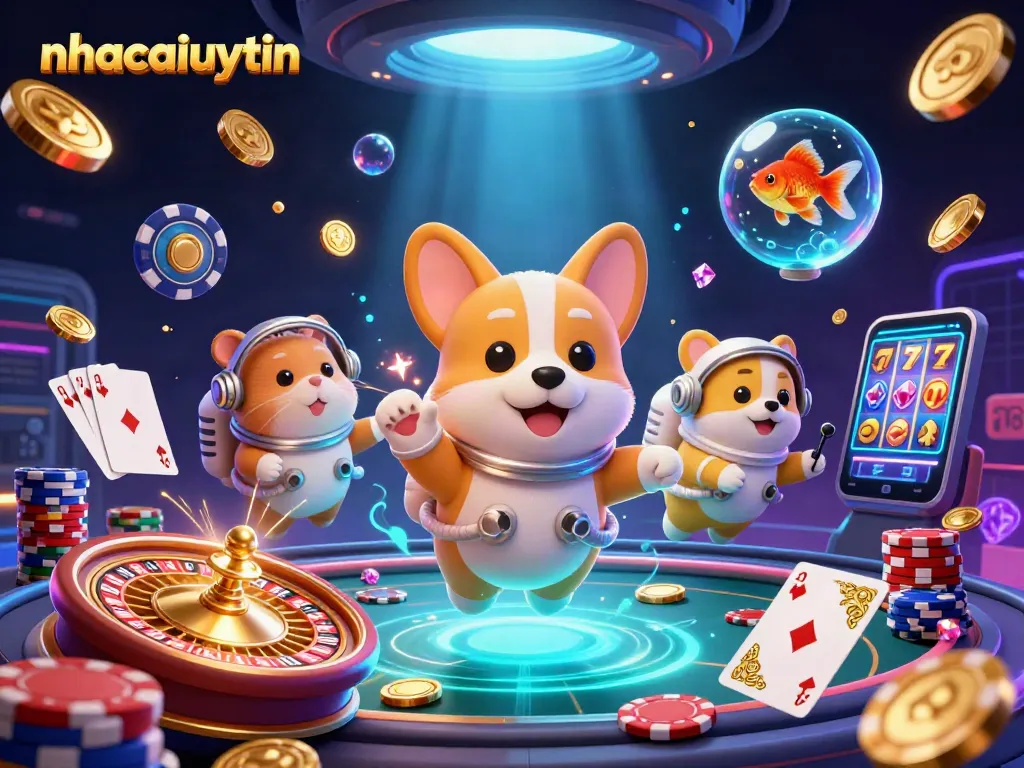 Immerse in the thrilling world of nhacaiuytin's virtual casino, showcasing dynamic gaming elements and lively characters.