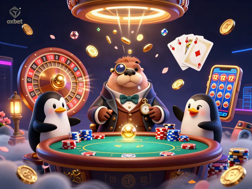 Join the fun at oxbet with a jolly walrus, sophisticated penguin dealer, and pufferfish in an underwater poker game.